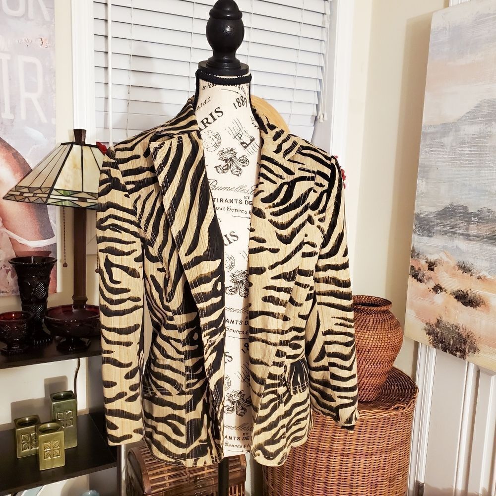 Vintage Josephine Chaus Zebra Print Blazer Sz 12